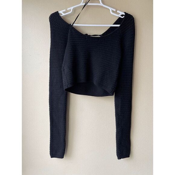 Free People Beach Black Knit Crop Long Sleeve Women's Size Small - Picture 2 of 2
